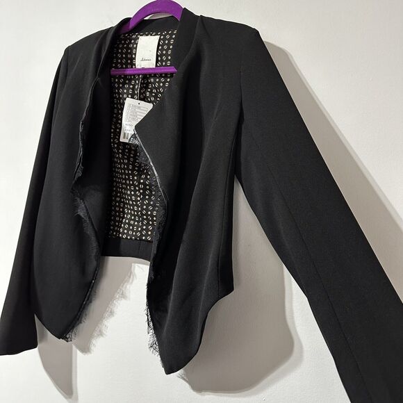 Elevenses Anthropologie Dimmet Drape Topper Jacket Lace Trim Black Blazer S NWT - Picture 7 of 11